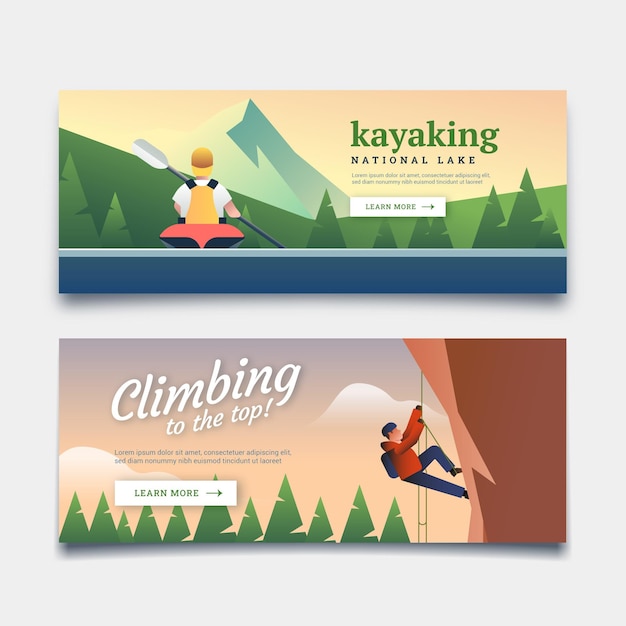 Free vector flat horizontal adventure banners set