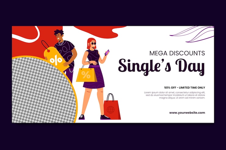 Free Vector flat horizontal banner template for 11.11 singles day sales