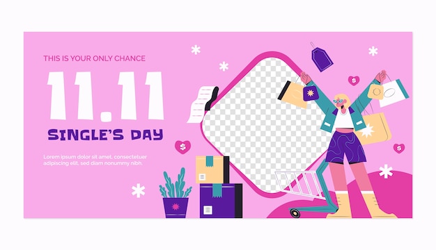 Flat horizontal banner template for 11.11 singles day sales