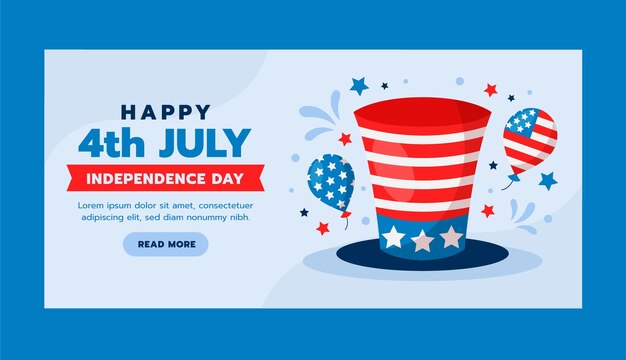 Flat horizontal banner template for american 4th of july celebration