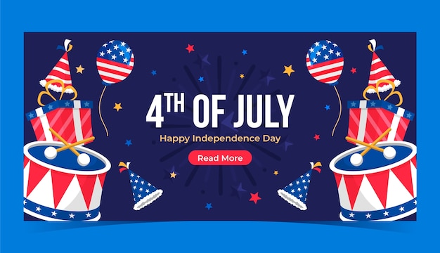 Flat horizontal banner template for american 4th of july celebration