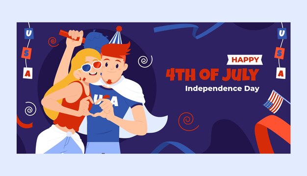 Flat horizontal banner template for american 4th of july celebration