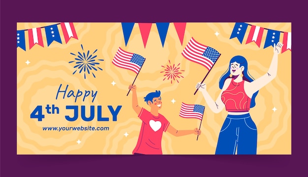 미국 7월 4일 축하를 위한 평면 수평 배너 템플릿