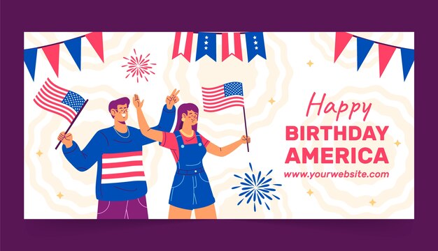Free vector flat horizontal banner template for american 4th of july celebration