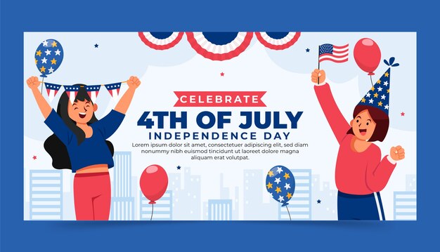 Flat horizontal banner template for american 4th of july celebration