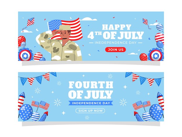 Free vector flat horizontal banner template for american 4th of july celebration