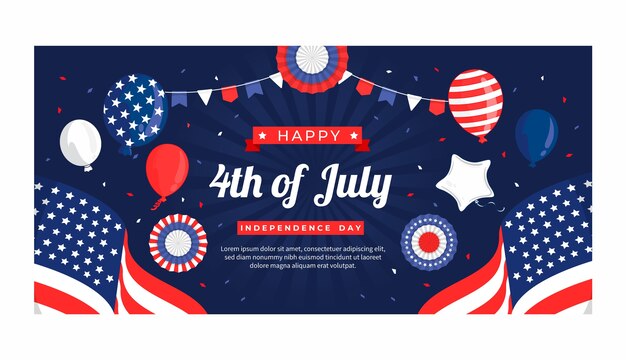 Flat horizontal banner template for american 4th of july celebration