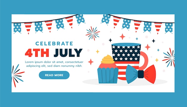 Flat horizontal banner template for american 4th of july celebration