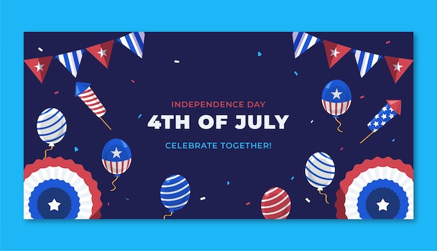 Free vector flat horizontal banner template for american 4th of july holiday celebration