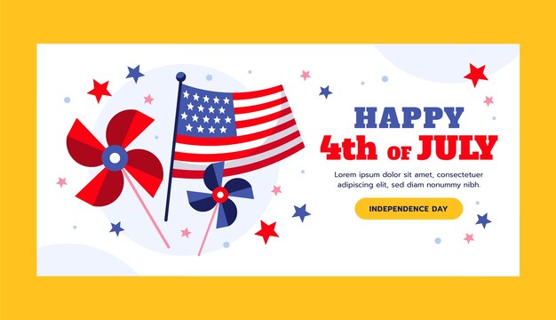 Flat horizontal banner template for american 4th of july holiday celebration