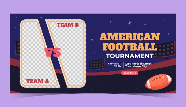 Free vector flat horizontal banner template for american football championship