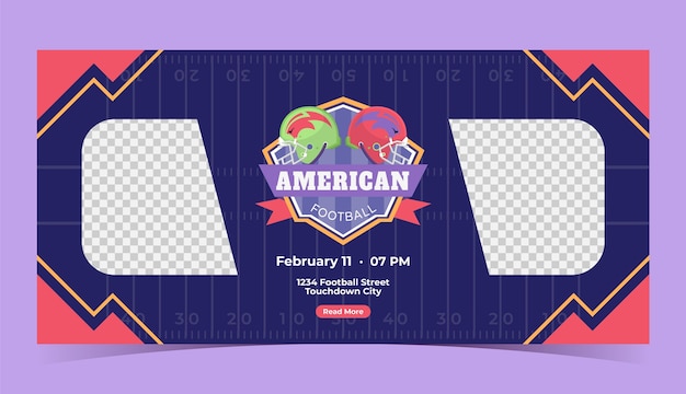 Flat horizontal banner template for american football championship