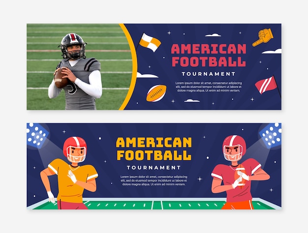 Vettore gratuito modello di banner orizzontale piatto per il campionato di football americano