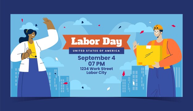 Flat horizontal banner template for american labor day celebration