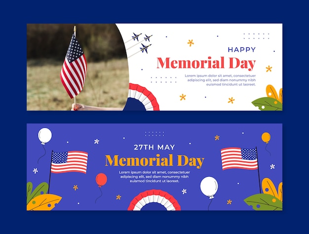 Flat horizontal banner template for american memorial day holiday