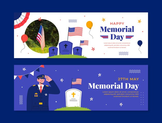 Flat horizontal banner template for american memorial day holiday