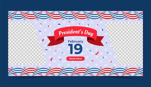 미국 대통령의 날 축하를 위한 평평한 수평 배너 템플릿