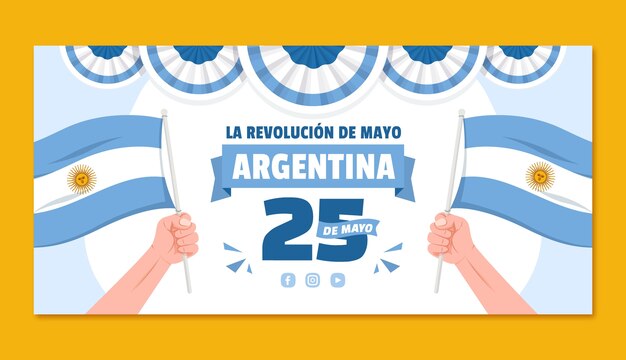 アルゼンチンの 5 月 25 日の革命のフラット水平バナー テンプレート