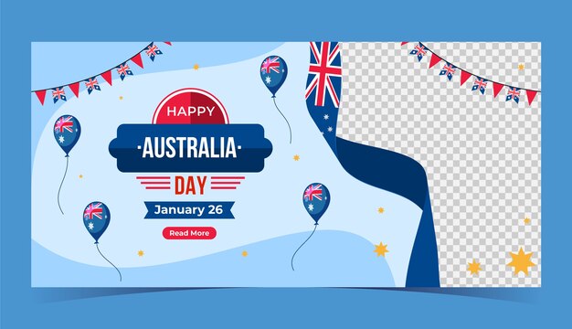 Плоский горизонтальный шаблон баннера для празднования австралийского национального дня