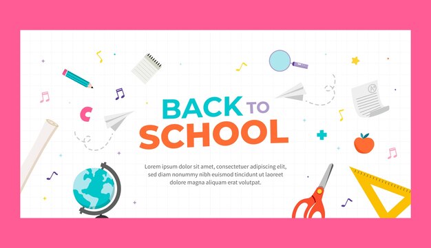 Flat horizontal banner template for back to school season