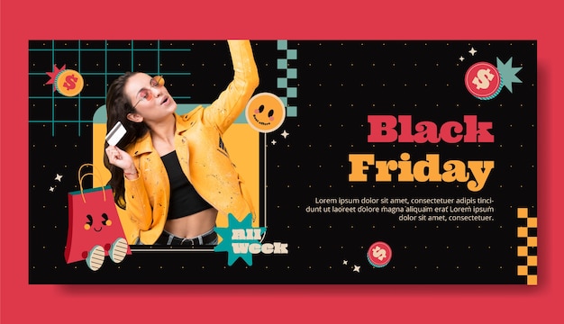 Flat horizontal banner template for black friday sale