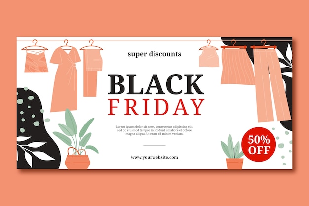 Vettore gratuito modello di banner orizzontale piatto per le vendite del black friday