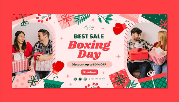 Free vector flat horizontal banner template for boxing day shopping and sales