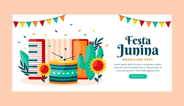 Flat horizontal banner template for brazilian festas juninas celebration