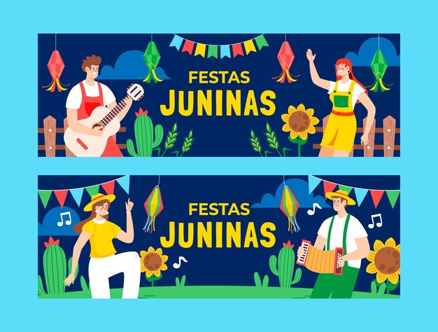 Flat horizontal banner template for brazilian festas juninas celebration