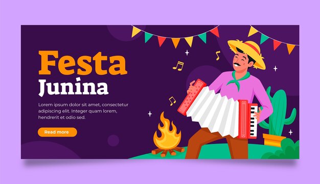 flat horizontal banner template for brazilian festas juninas celebration