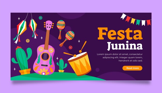 flat horizontal banner template for brazilian festas juninas celebration