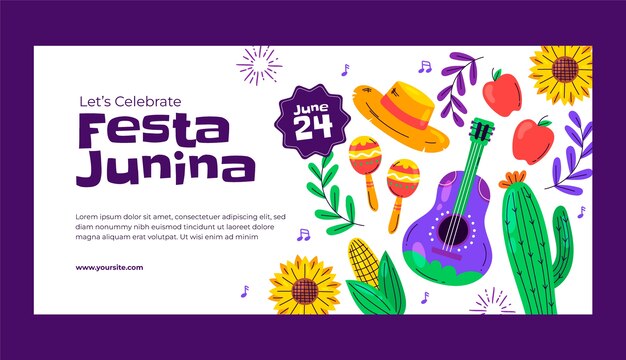 Flat horizontal banner template for brazilian festas juninas celebration