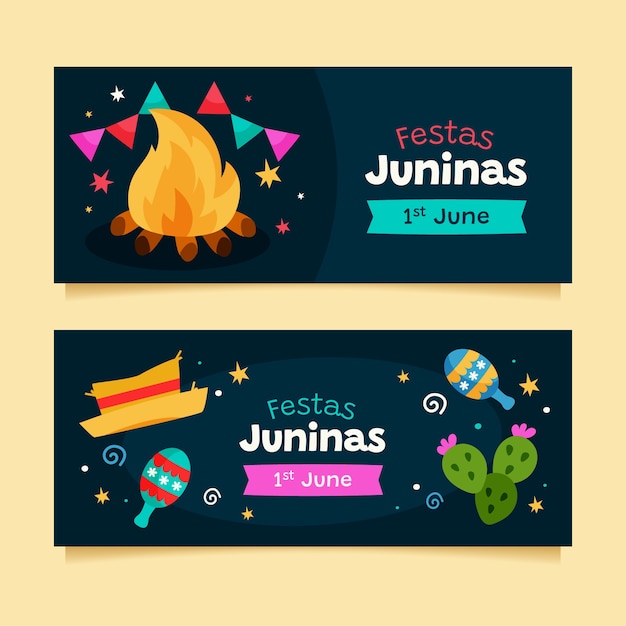 Flat horizontal banner template for brazilian festas juninas celebration