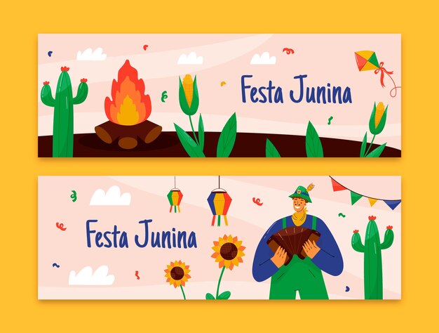 Flat horizontal banner template for brazilian festas juninas celebrations