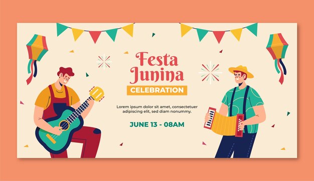 flat horizontal banner template for brazilian festas juninas celebrations