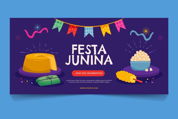 브라질 festas juninas 행사를위한 평면 가로 배너 템플릿