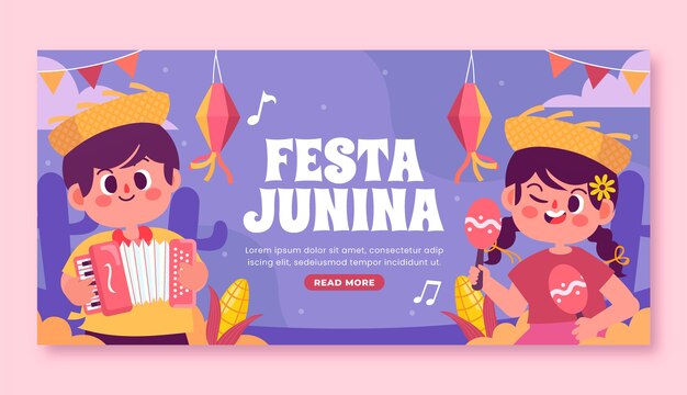 flat horizontal banner template for brazilian festas juninas celebrations