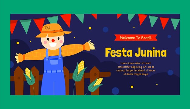 Flat horizontal banner template for brazilian festas juninas celebrations