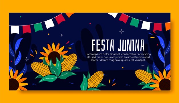 브라질 festas juninas 행사를위한 평면 가로 배너 템플릿