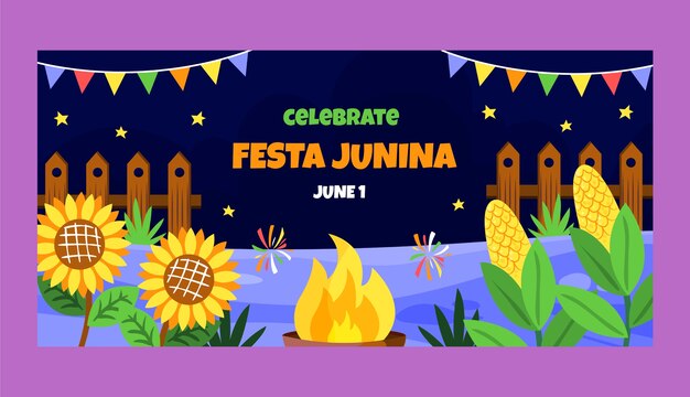 Flat horizontal banner template for brazilian festas juninas celebrations