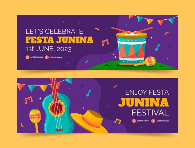 flat horizontal banner template for brazilian festas juninas celebrations