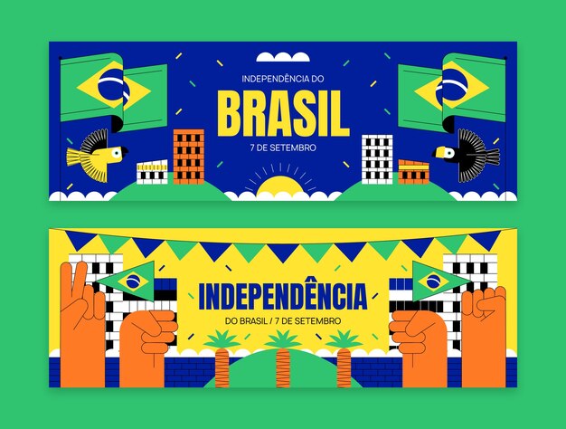 Vettore gratuito modello di banner orizzontale piatto per la celebrazione del giorno dell'indipendenza brasiliana