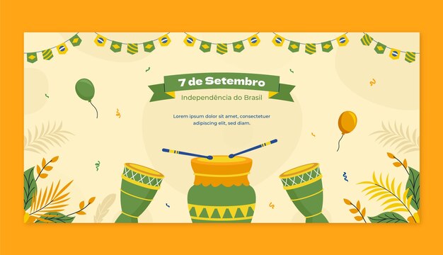 ブラジル独立記念日のお祝いのための平らな水平バナー テンプレート