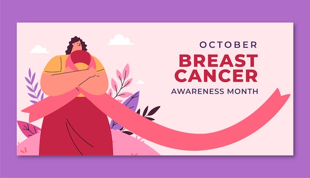 Free vector flat horizontal banner template for breast cancer awareness month