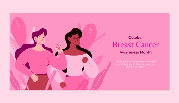 Flat horizontal banner template for breast cancer awareness month