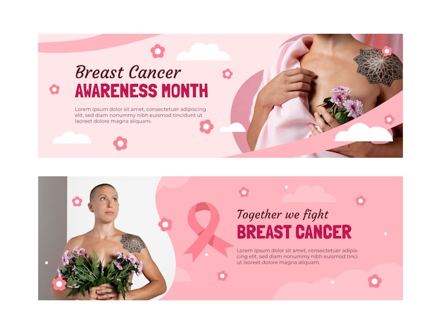 Free vector flat horizontal banner template for breast cancer awareness month