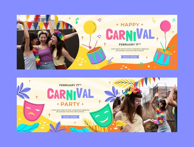 Flat horizontal banner template for carnival party