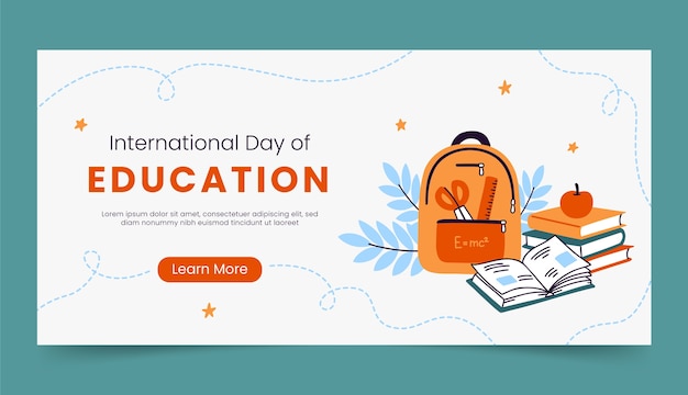 Flat horizontal banner template for celebration of international day of education