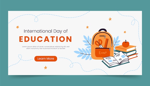 국제 교육의 날 축하를 위한 평면 가로 배너 서식 파일