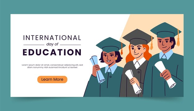Flat horizontal banner template for celebration of international day of education